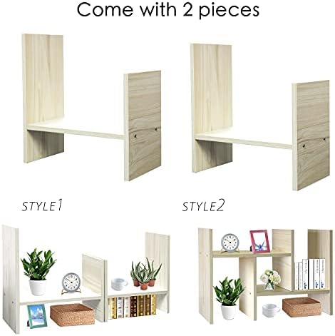 J.M.Deco Desktop Organizers and Storage for Office, Adjustable Desk Organizer Shelf Double H Display, True Natural Stand Shelves, Desktop Organizer White Wood Tone