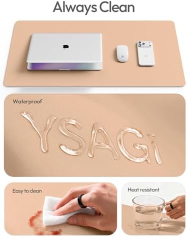YSAGi Leather Desk Protector, Office Mat, Large Mouse Mat, Non-Slip PU Leather Blotter, Laptop Desk Mat, Waterproof Writing Pad for Office and Home(Latte, 63" x 24")