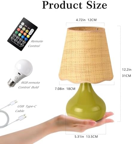 Ziqqeelam Cordless Table Lamp Rechargeable, Green Mini Cute Table Lamp for Nightstand, Battery Operated Small Table Lamp for Small Spaces for Kitchen Counter, Bookshelf, Bedside, Bedroom, Living Room