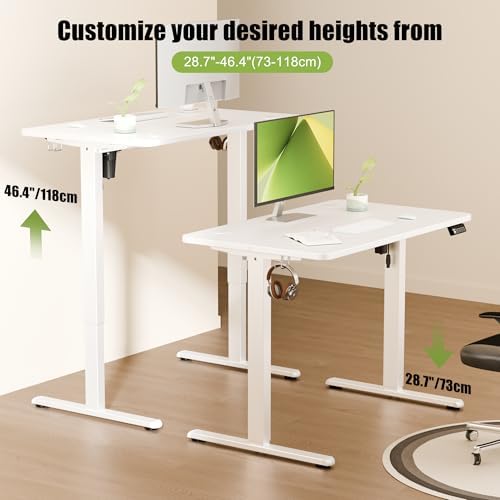 ERGOMAKER 40"x24" Standing Desk, Height Adjustable Sit-Stand Office, White