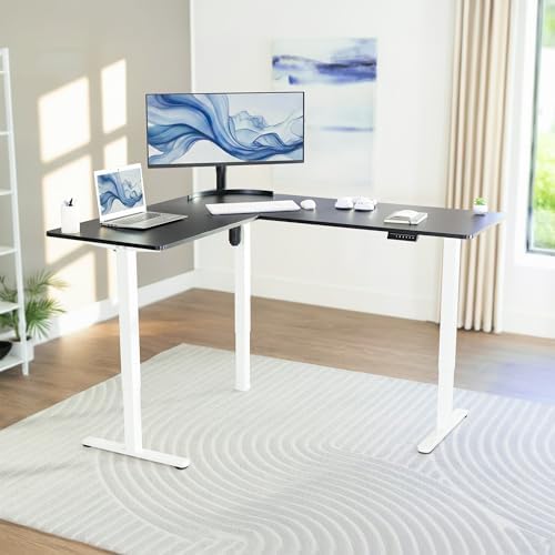 VIVO Black 63 x 55 in Corner Standing Desk, DESK-E3CTWB