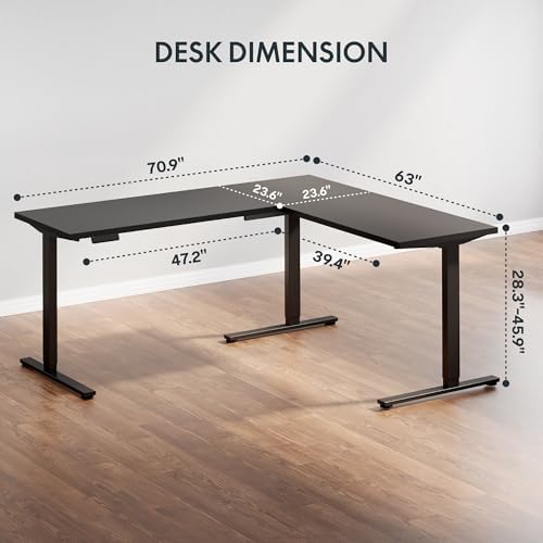 SANODESK L-Shaped Electric Standing Corner Computer Desk, Black&71 x 63