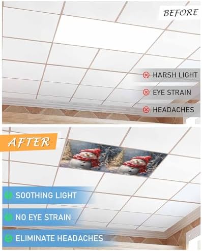 Red Snowman Magnetic Fluorescent Light Covers for Ceiling Lights 2 x 4 Feet,Christmas Tree Rustic Forest Painting Office Classroom Kitchen Drop Ceiling Light Covers Filters Shade Panel 4 Packs