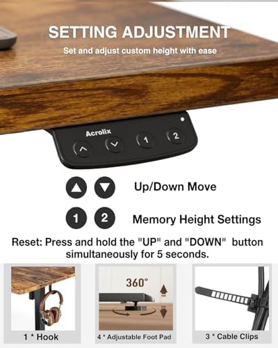 Acrolix 40x24 Electric Standing Desk with Cable Net, Rustic Brown