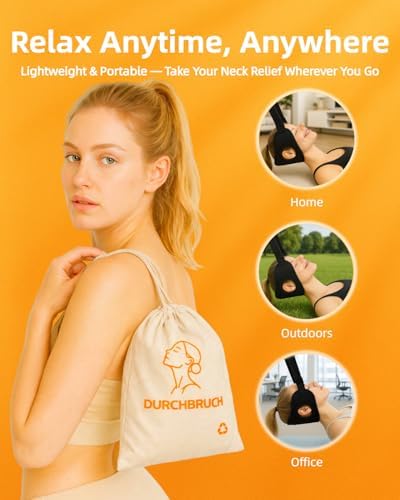 Durchbruch Neck Stretcher for Neck Pain Relief, 3-Level Adjustable Cervical Traction Device, Soft Neck Stretcher Hammock with Removable Cushions, Silicone Protectors, Eye Mask, Earplugs & Storage Bag