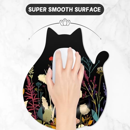 Ergonomic Mouse Pad with Wrist Rest, Cute Cat Memory Foam Padded Pain Relief Non-Slip Wrist Support Mouse Mat for Gaming Work Computer Laptop, Funny Office Supplies Desk Accessory, Plants