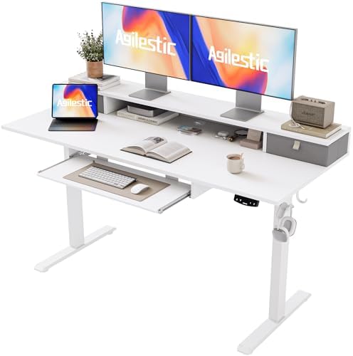 Agilestic 55 Inch Standing Desk with Drawers & Keyboard Tray, White