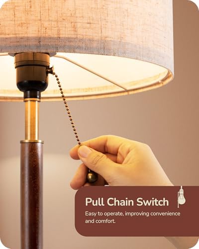 EDISHINE Mid Century Table Lamp, Bedside Lamp with Pull Chain Switch, E26