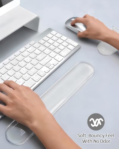 Clear Gel Keyboard Wrist Rest with Mouse Pad Wrist Support, Ergonomic Wrist Rest for Computer Keyboard and Mouse, Non-Slip Cooling Keyboard Pad for Office, Gaming & Laptop (Clear)