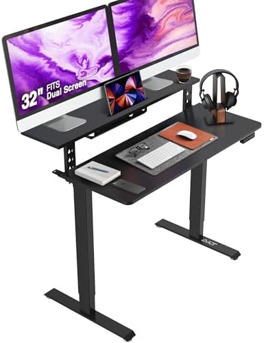 AVLT 47″ Electric Standing Desk with Dual-Tier Shelf & Tablet Holder Black