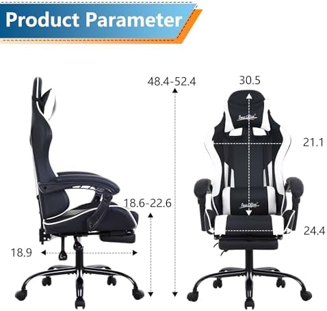 PayLessHere Ergonomic Racing Desk Chair Computer Chair Gaming Chair with Footrest Lumbar Support Headrest Armrest Task Rolling Swivel Ergonomic E-Sports Adjustable PC Gamer Chair, White
