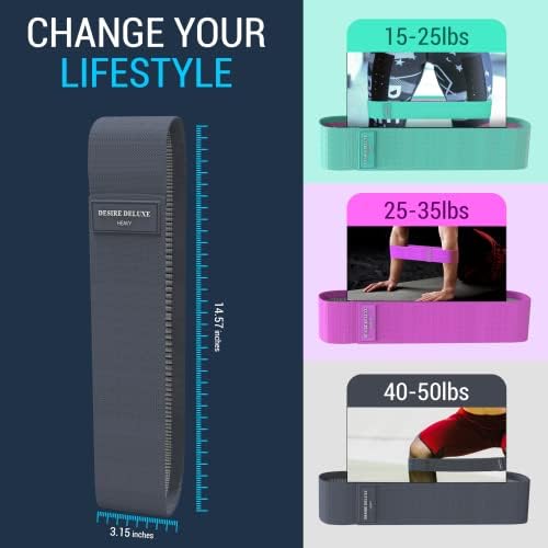 Desire Deluxe Premium Resistance Bands Set – Fabric Stretch Bands for Strength Training, Physical Therapy, Pilates & Yoga, Non-Slip Workout Bands for Men & Women (3 Pack)