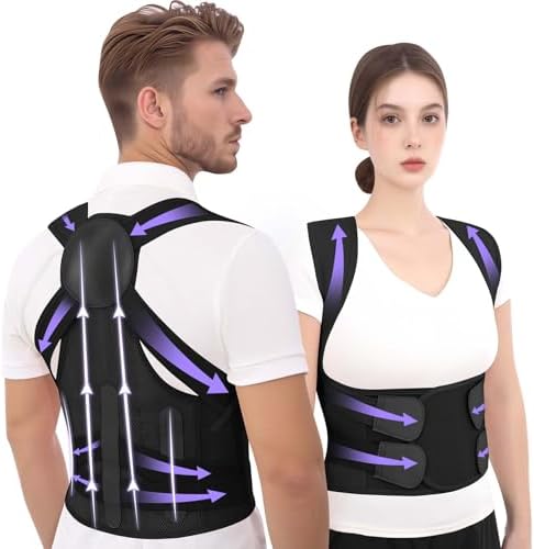 Back Brace Posture Corrector for Women and Men Upgraded Dynamic Traction Correction System Adjustable Shoulder Support Straightener Helps Reduce Upper Lower Back Pain Suitable for Hump Scoliosis Black Medium