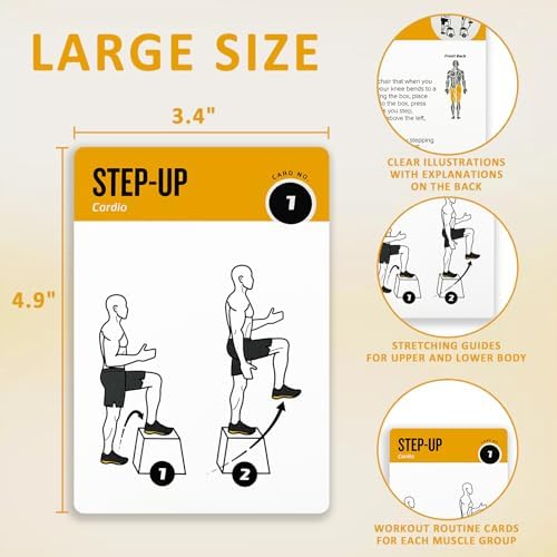 Bodyweight Exercises Cards, 62 Workout Cards Deck Large Size 5" x 3.5" Fitness Cards for Women & Men, Beginner Fitness Guide to Training Exercises at Home or Gym