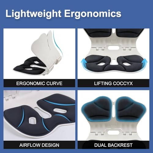 Foldable Lumbar Support Seat Cushion for Office Chair, Ergonomic Posture Corrector with Hip and Lower Back Support, Chair Back Support for Long Sitting, Home, Work & Travel