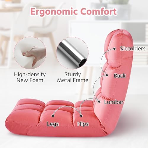 Yaheetech 14-Position Folding Floor Chair with Adjustable Back Support Pink