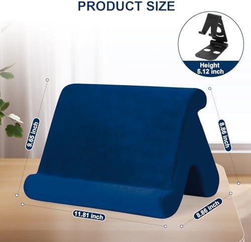 Universal Multi-Angle Tablet Stand Holder-Soft Pad Stand with black phone holder for Lap,Knee,Sofa and Bed,Compatible with iPad Pro 9.7,10.5,12.9 Air Mini 4 3,Kindle,Galaxy Tab,E-Reader (Navy Blue)