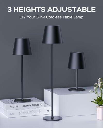 JACKYLED Cordless Table Lamps Rechargeable, 3 Height, 5000 Capacity