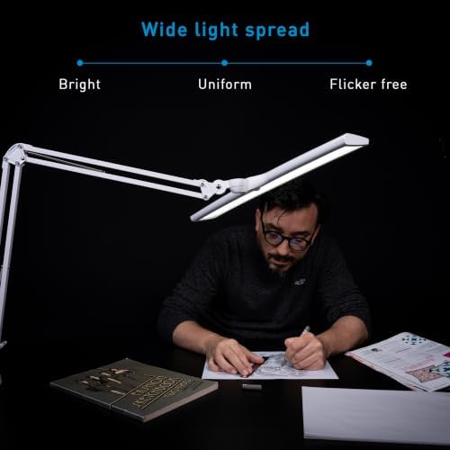 Daylight Lumi Lite LED Table Lamp with Clamp – 3 Brightness Levels, Memory Function, Spring-Balanced Adjustable Arm, 95+ CRI, 5500K Daylight Light for Crafting, Reading, Sewing & Hobby Work