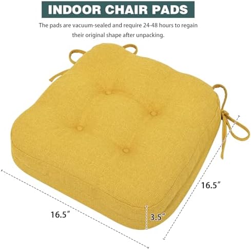 baibu 2-Layer Dining Chair Cushions, 6 Pack, 16.5 x 16.5 x 3.5 in, Yellow