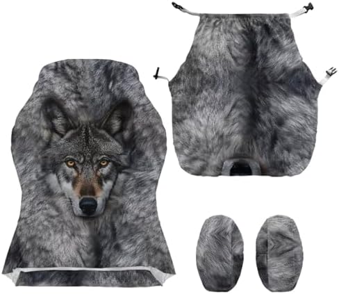 Wild Wolf Print Gaming Chair Cover with Armrest Cover Zipper Design Stretchable Universal Swivel Chair Protector Scratch Proof Washable Office Desk Chair Slipcover,4 Pcs
