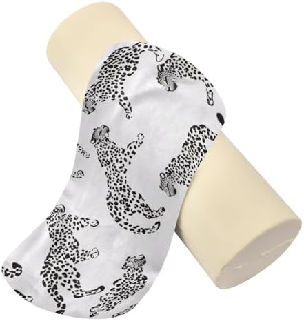 White Leopard Print Neck Roll Pillow - Extra Dense Memory Foam Round Cylinder Bolster for Cervical Support, Spondylosis, Neck Pain Relief