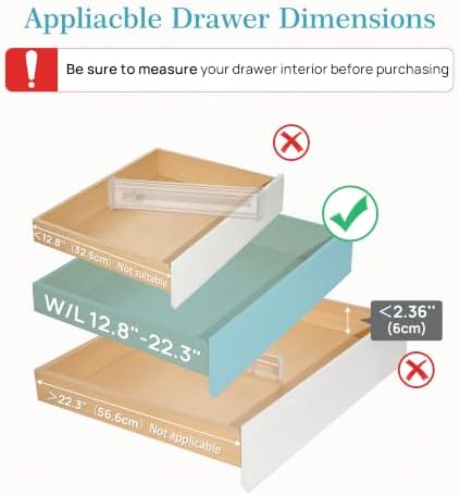 Vtopmart 2.36" Drawer Dividers with Expandable Inserts, 12.8"-22.3", 6 Pack
