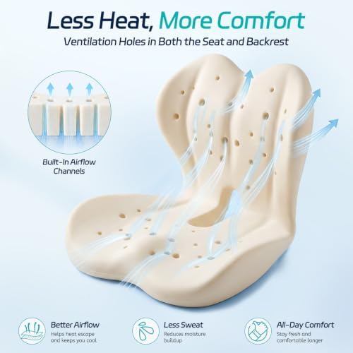 Cool & Dry Seat Cushion & Back Support for Coccyx & Lumbar Relief