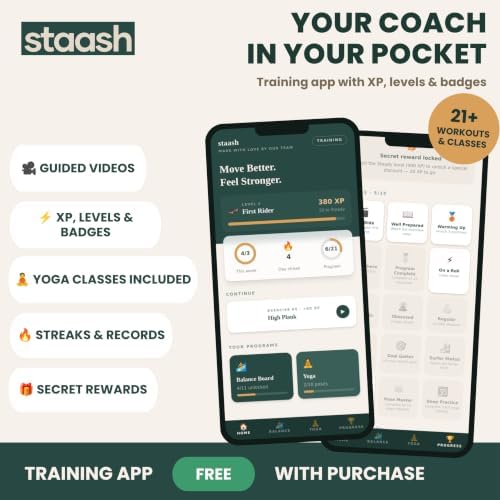 STAASH® Balance Board Full Kit – Premium Birch Wood Trainer with Cork Roller, Balance Disc, Massage Ball & Anti-Slip Mat – Core Strength, Surf, Snowboard & Rehab Training – All-In-One Set