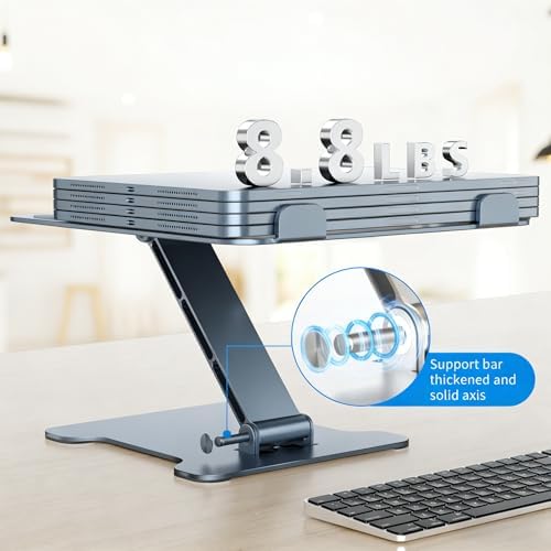 LRLKFX Laptop Stand Portable Foldable Aluminum Laptop Riser Height Adjustable Ergonomic Holder for Desk Compatible with MacBook Air Pro, Dell, HP, Lenovo & More 10-15.6" - Gray