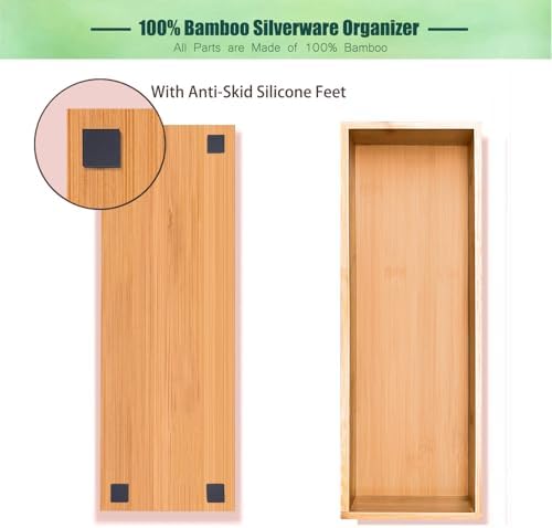guiogc Bamboo Drawer Silverware Organizer 11.5" x 3.15" x 1.8" Set of 2