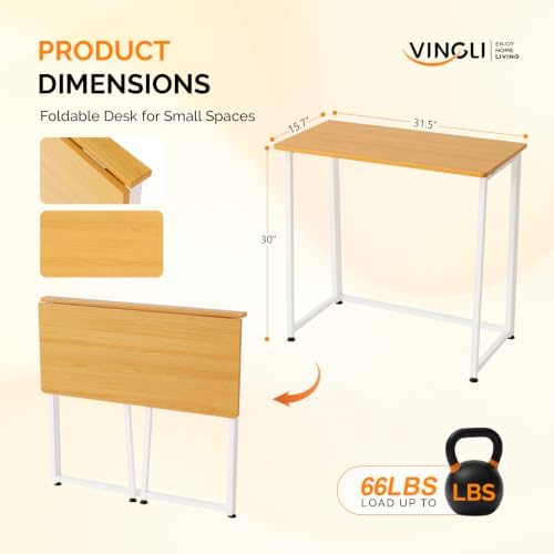 VINGLI 31.5" Folding Desk for Small Space Home Office Computer Desk, Yellow