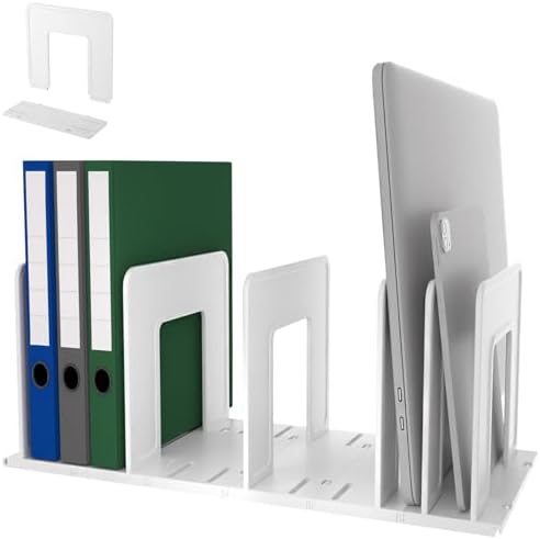 Adjustable Vertical File Sorter Sturdy Plastic Expandable Upright File Holder, Desktop Binder Organizer, Home School Office File Organizer Bookshelf Divider, Assemble Easily Endlessly, White