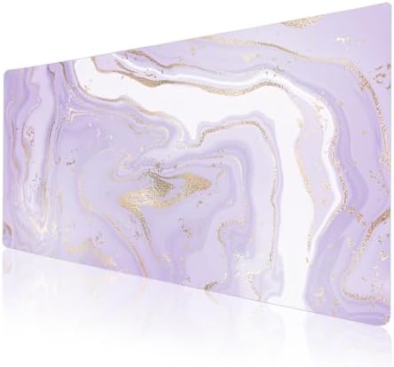 Faux Leather Large Mouse Pad, Office Desk Mat, 31.5"x15.7", Violet Marble