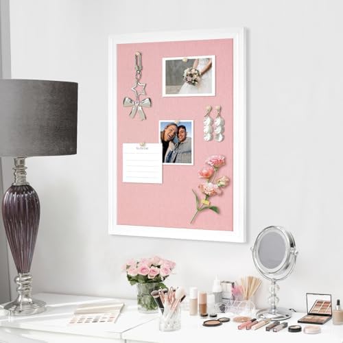DOLLAR BOSS Bulletin Boards with Linen, 24"x18" Pink Cork Board, White