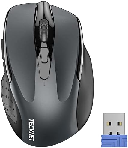 TECKNET Wireless Mouse, 2.4G Ergonomic Computer Mouse, 2600 DPI, Grey