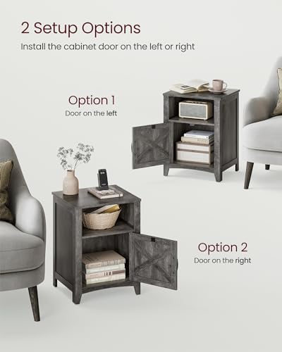 VASAGLE Farmhouse Nightstand with Barn Door, Bedside Table for Bedroom