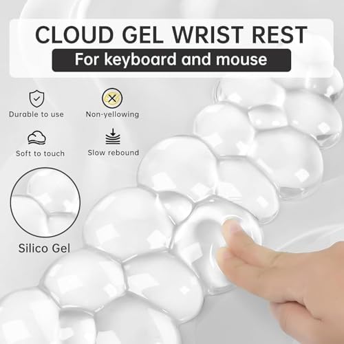 Mouse Pad with Wrist Rest, Soft Cloud Gel Keyboard Mouse Pad Set with Hand Wrist Support, Cute Non Slip Office Desk Accessories for Comfort/Pain Relief/Computer/Laptop (Green Cloud)
