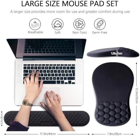Ergonomic Mouse Pad Wrist Support, 2 in 1 Keyboard Wrist Rest Set