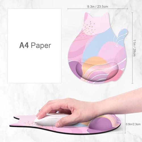 Ergonomic Mouse Pad with Wrist Rest, Cute Cat Memory Foam Padded Pain Relief Non-Slip Wrist Support Mouse Mat for Gaming Work Computer Laptop, Funny Office Supplies Desk Accessory, Pink Art