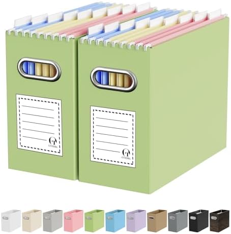 Oterri Portable Collapsible Cardboard File Box with Handle for Letter-Size