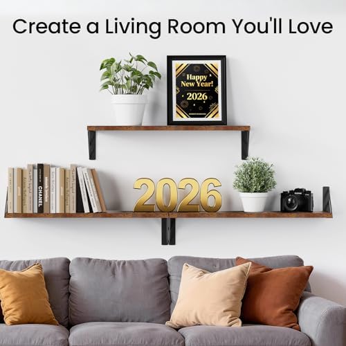 BAYKA 22.4 Inch Long Wall Mounted Floating Shelves (Rustic Brown, Set of 3)
