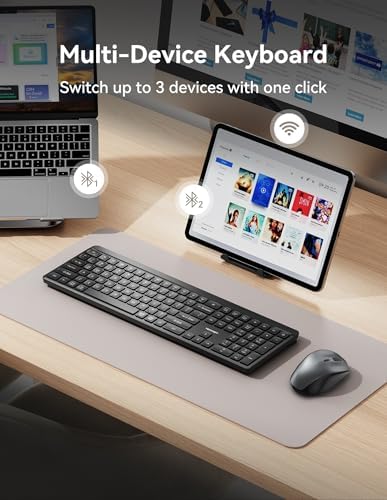 TECKNET Bluetooth Keyboard Rechargeable, 2.4G Wireless Keyboard Full Size
