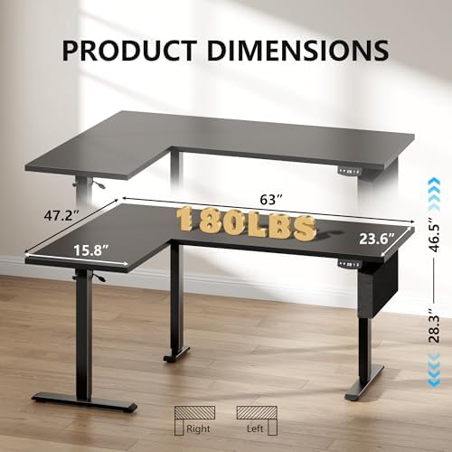 Korfile 63" L Shaped Standing Desk Height Adjustable Memory Presets