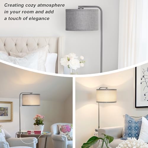 Gray Bedside Lamp with USB C+A Ports, Fully Dimmable Modern Nightstand Lamp