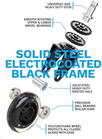 Office Chair Wheels 3 inches Heavy Duty Soft PU Rubber Safe for Hardwood Carpet Tile Floors (Set of 5) Generally Applicable to Office Wheels, Replace Chair mats - Universal fit (Black & Clear 3inch)