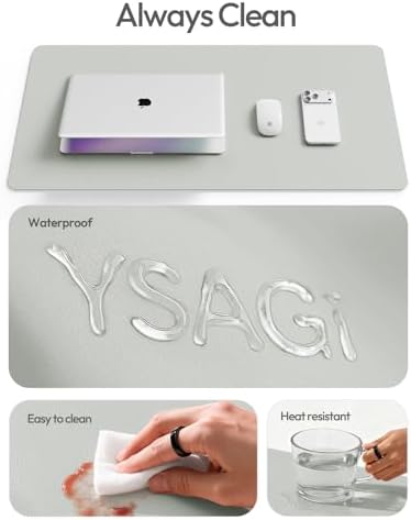 YSAGi Leather Desk Protector, Office Mat, Large Mouse Mat, Non-Slip PU Leather Blotter, Laptop Desk Mat, Waterproof Writing Pad for Office and Home(Light Grey, 42" x 17.2")