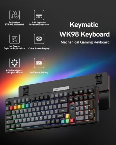 Keymatic WK98 Mechanical Keyboard, Creamy Gaming Keyboard with Screen&Knob