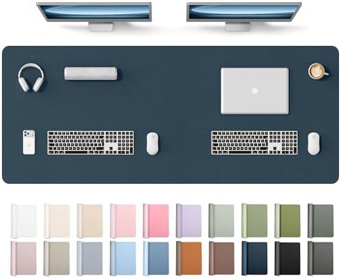 YSAGi Leather Desk Protector, Office Mat, Large Mouse Mat, Non-Slip PU Leather Blotter, Laptop Desk Mat, Waterproof Writing Pad for Office and Home(Dark Blue, 63" x 24")