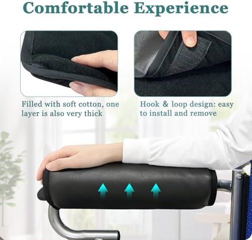 Wheelchair Arm Cushions-Wheel Chair Armrest Covers Transport Chair Arm Rest Support Pads Office Chair Padded Accessories Soft Easy Clean PU and Plush Double Sided, Thickened (2 PCS)